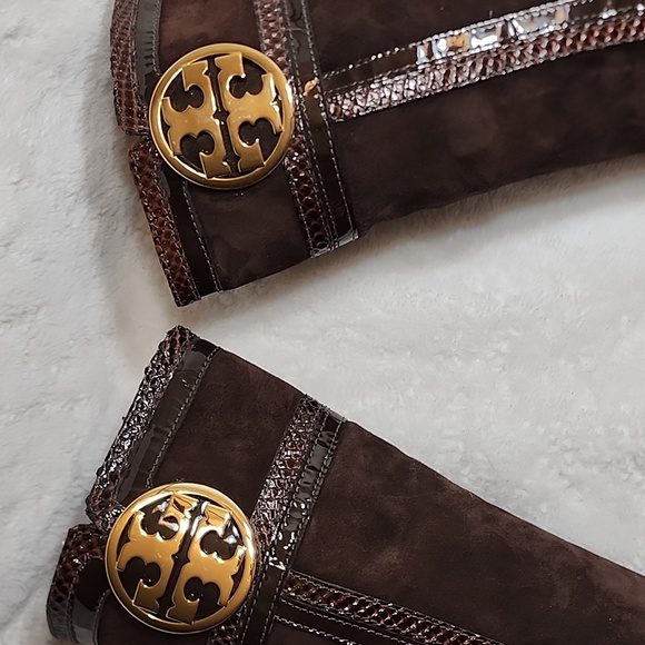 Tory Burch Uma Brown Genuine Suede Knee High Full Zip Trim Riding Boots Sz 7 - Picture 7 of 16